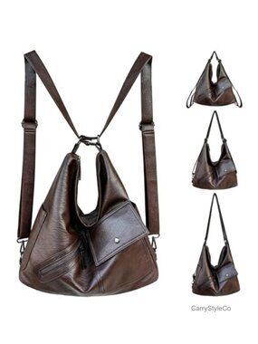 Vegan Leather Convertible Backpack Purse 4-in-1 Handbag Shoulder Bag Women